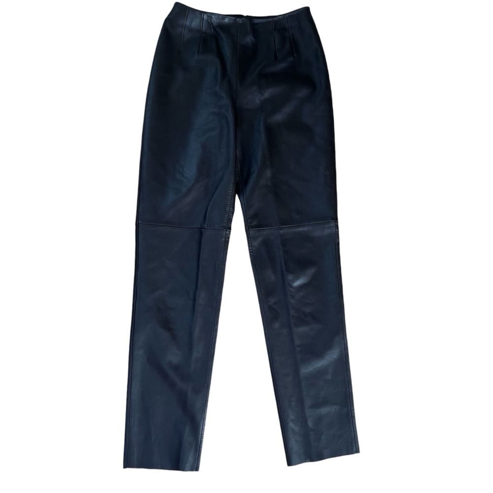 PleinAir Slim Straight Flat Front Genuine Leather Pants in Espresso Brown 0